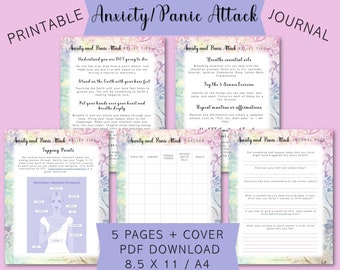 Printable Anxiety Journal, Panic Attack Relief, Mental Health Journal, Therapy Journal, Anxiety Tracker