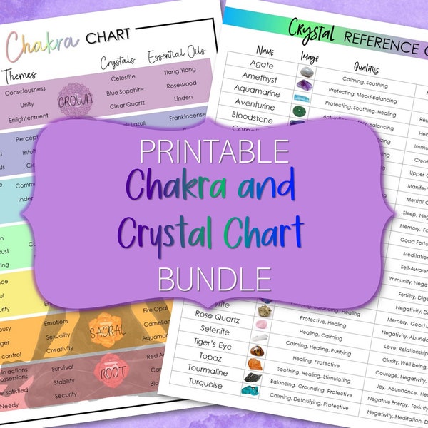 Crystals and Chakras Reference Sheet Bundle, Spiritual Bundle, Energy Healing, Crystal Guide, Chakra Chart, Spiritual Printable