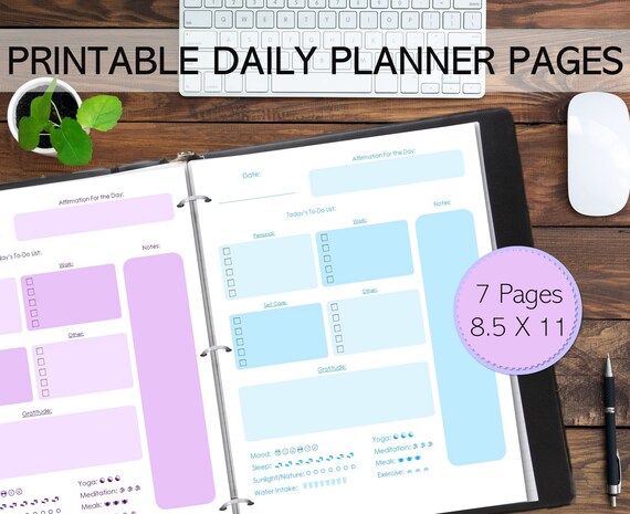 Printable Daily Planner Pages, Wellness Tracker, Wellness Printable, Daily Planner Inserts, Health Tracker, Health and Wellness