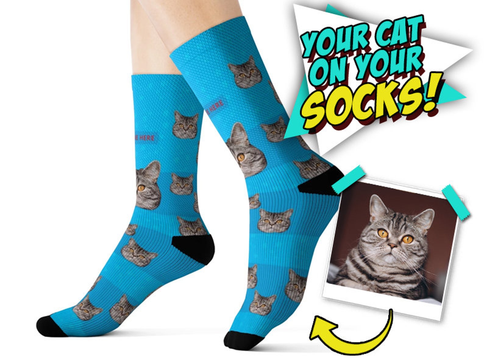 Custom Cat Socks With Name Cats All Over Personalized Etsy
