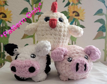 PATRÓN SOLO Chubby Buddy Bundle/ pollo de crochet/ vaca de crochet/ cerdo de crochet/ patrón de felpa/ patrón rápido y fácil