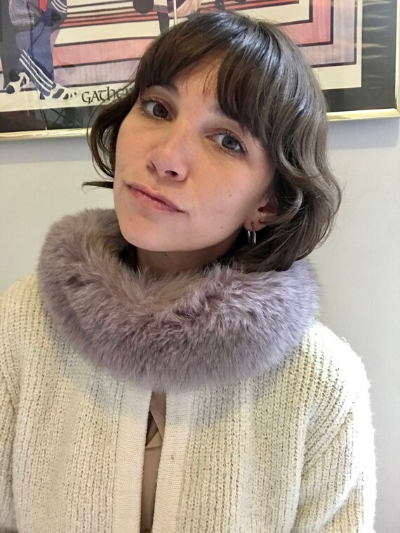 Vintage Lavender Rabbit Fur Stole Ear Warmer Scarf