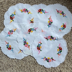 Hungarian Embroidered Table Mats, Doilies, Set of 6