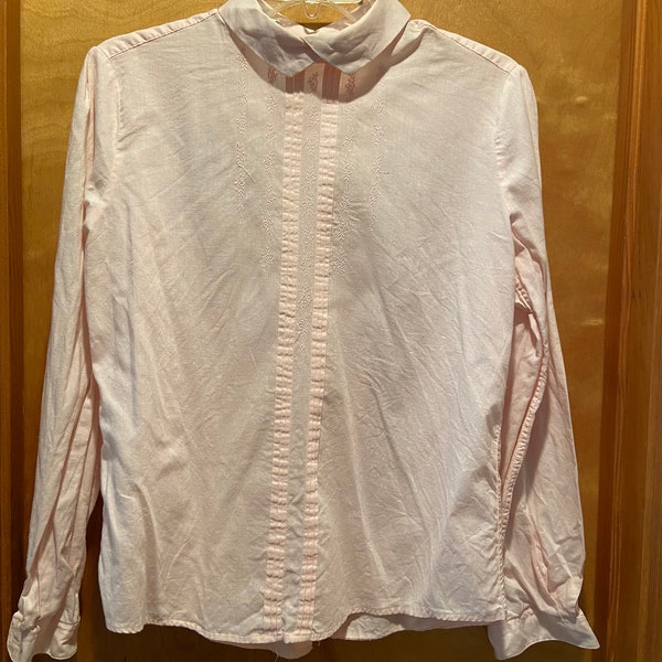 Foxcraft, pink, pleated and machine embroidered, uniquely collared, back opening women's blouse