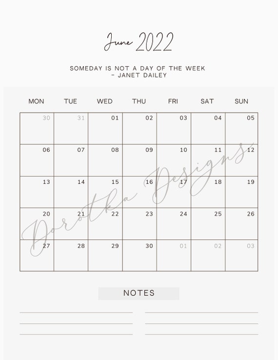 june 2022 monthly blank calendar simple calendar 8 5x11 etsy