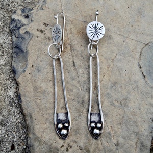 Rustic silver earrings for woman, Brutalist silver earrings, oxidized, long silver earrings, statement silver earrings, handmade in Italy