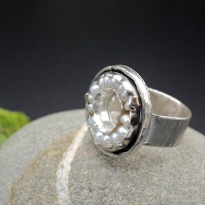 Pearl silver ring , multi Pearl ring, Pearl circle silver ring, organic silver ring, statement Pearl ring, handmade in Italy, US size 6 1/2.