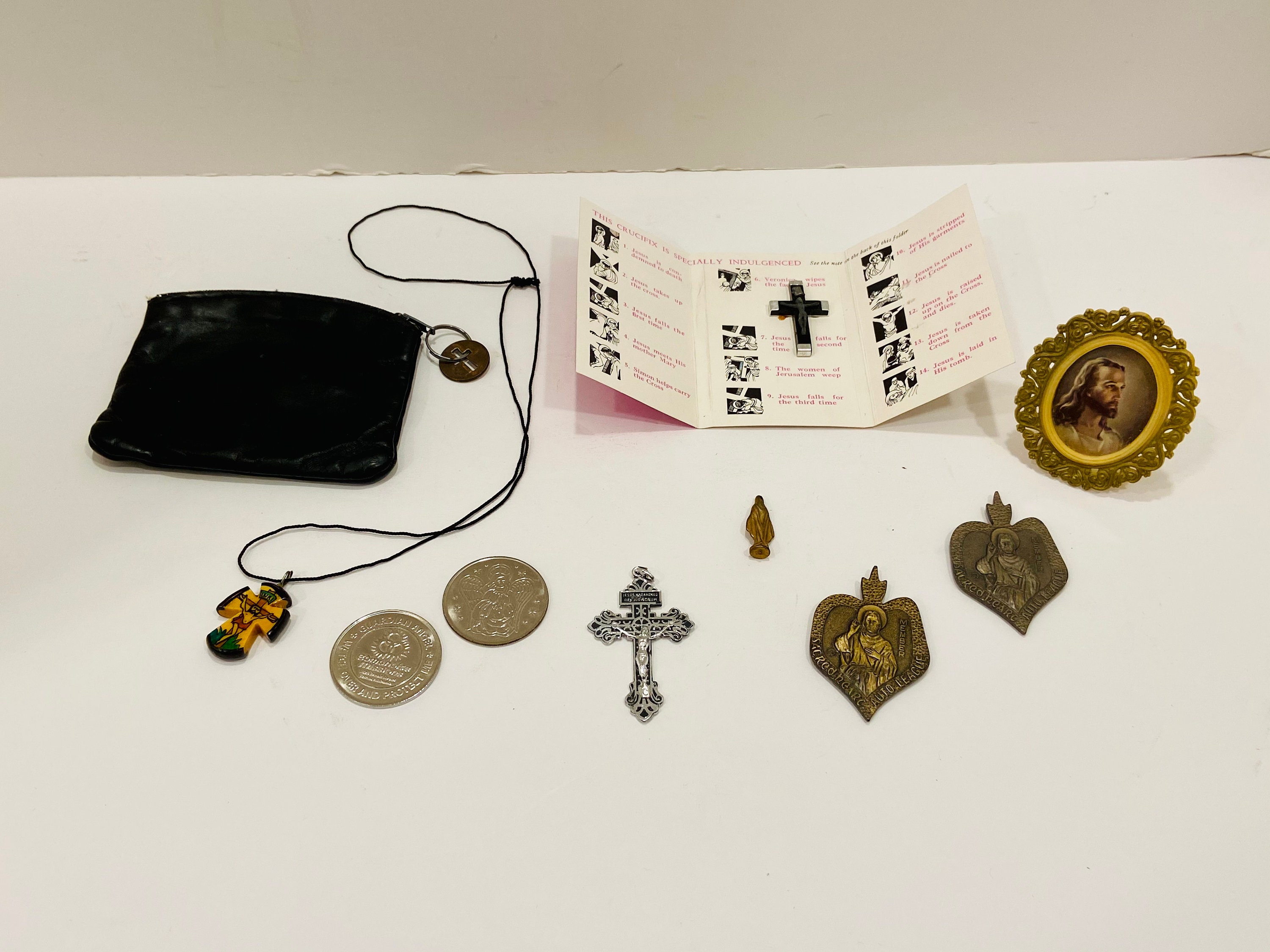 Vintage Religious Items Catholic Prayer Tokens Cross Leather Etsy