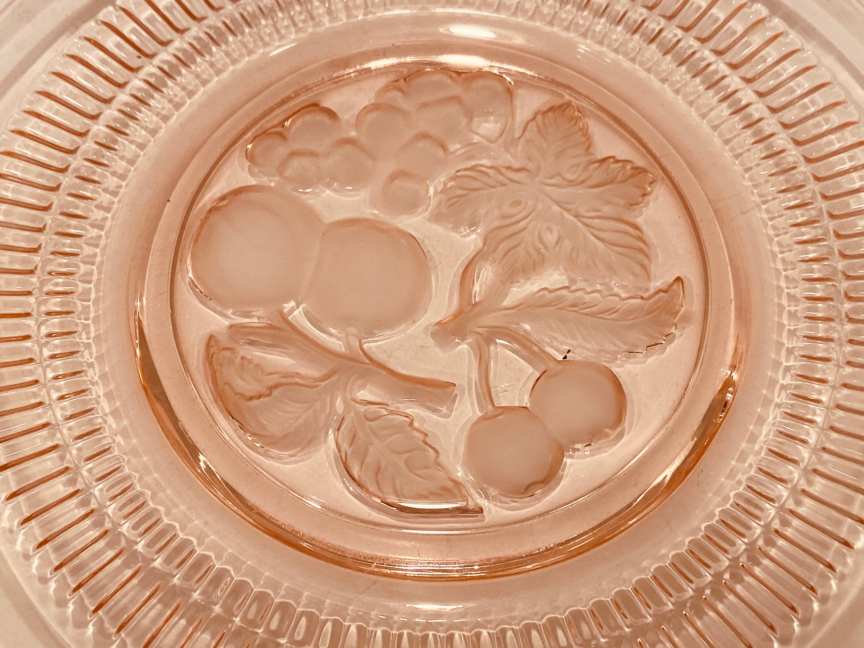 Vintage Pink Glass Fruit Plate w/ Ribbed Rim Etsy