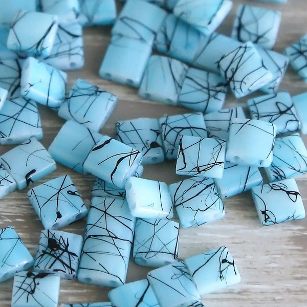 10 GRAMS of Tila Beads | 6025 - Turquoise Swirl Designer Tile Beads