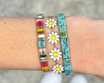 LAZY DAISY™ - Set of 3 | Tila Bead Bracelet Stack, Beaded Bracelet | Most Popular Bracelet Stack | Cute Bohemian Bracelet