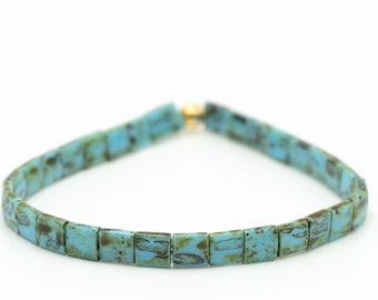 DIRTY TEAL™ - Handmade Bohemian Bracelet for Women | Earthy Tila Bead Bracelet | Beaded Stretch Bracelet | Mack & Rex Bracelet Gift