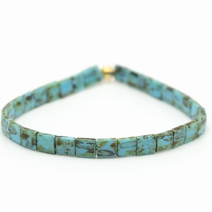 DIRTY TEAL™ - Handmade Bohemian Bracelet for Women | Earthy Tila Bead Bracelet | Beaded Stretch Bracelet | Mack & Rex Bracelet Gift