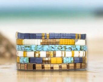 JOURNEY™ - Set Of 6 | Tila Bead Bracelet Stack | Waterproof Beaded Bracelets for Women | Glass Tile Bracelets | Mack & Rex Jewelry