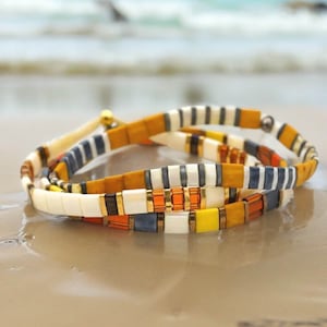 NINETEEN SEVENTY™ - Set Of 3 Tila Bead Bracelet Stack, Modern Beaded Bracelets For Men & Women | Waterproof, Durable, Stretchy Bead Bracelet