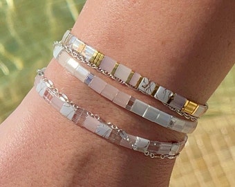 VANILLA BLUSH™ - Tila Bead Bracelet Stack Set of 3 | Modern Stretch Beaded Bracelets | Waterproof Miyuki Bracelets for Women, Mack and Rex