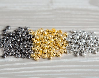 4mm Gold Crimp Covers, Silver Crimp Covers, Gunmetal Crimp Covers for Jewelry Making, Crimp Bead Knot Covers, DIY Beading Kit Essentials