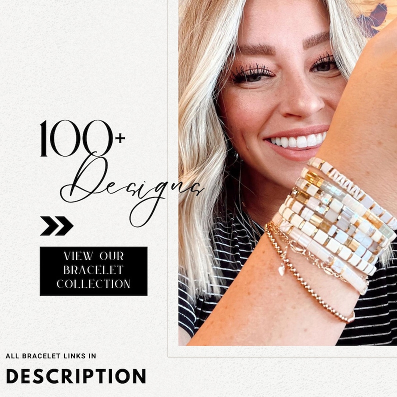 a woman with blonde hair wearing some of our bracelet collection.











STAINED Handmade Bracelet | Bohemian Tila Bracelet | Waterproof Beaded Bracelet | Comfortable Stretch Bracelet | Mack and Rex Jewelry