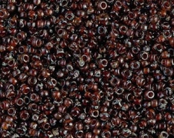 Miyuki Rocaille 11/0 Seed Beads | Transparent Dark Topaz Picasso 11/0 Seed Beads |  RR11-4502
