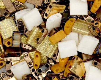 Gold Tila Bead Mix | Miyuki Tila bead mixes | GOLD DIGGER tila bead mix | Gold Miyuki tila beads | QTL0191 | Gold Tila Beads | Mack & Rex