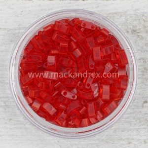 Miyuki Half Tila Beads HTL0140 - Red Clear Tila Beads | Half TILA BEADS | Flat Square Beads with 2 holes