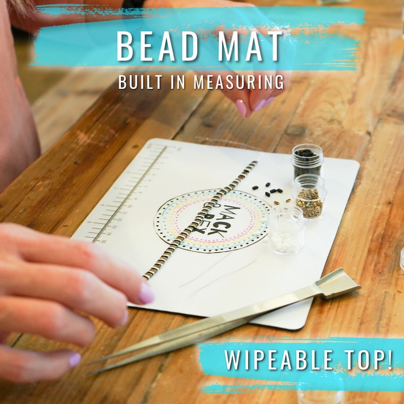 an image showing features of our wipeable bead mat. 











Wipeable Bead Mat with Built-in Measuring Tape | Non-Slip Jewelry Making Tool | Perfect Beading Mat for DIY Projects