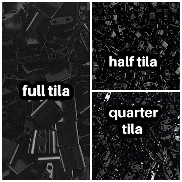 Black Tila Beads, TL0401, Black Miyuki Tila, Black half tila, Black quarter tila, black tila tiles, flat black beads, black square beads