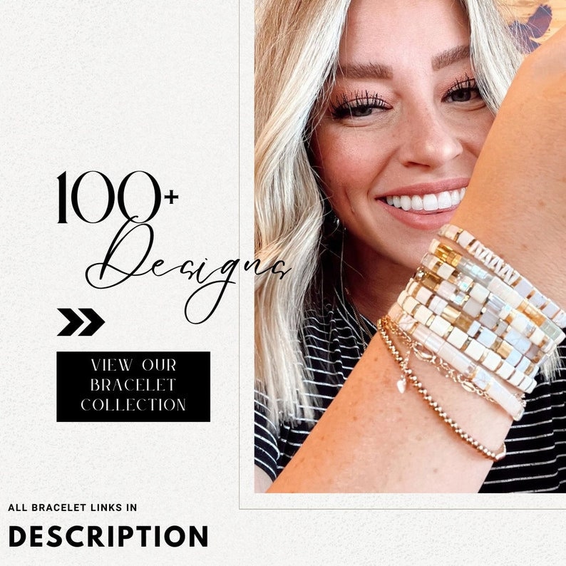 an image of a lady with blonde hair wearing some of our bracelet collections.










VANILLA BLUSH - Tila Bead Bracelet Stack Set of 3 | Modern Stretch Beaded Bracelets | Waterproof Miyuki Bracelets for Women, Gift for Mates