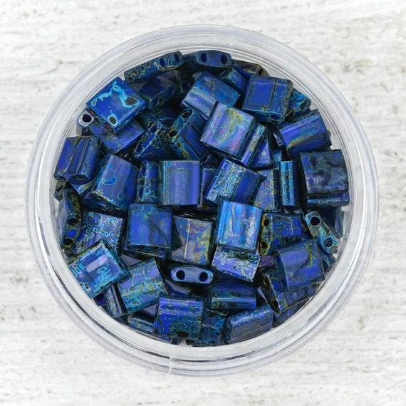 Miyuki Picasso Red Tila Beads - 5mm 2-Hole Square Beads For Jewelry Making (7.2g)