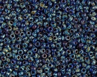 25 Grams | Miyuki Rocaille 11/0 Seed Beads | Opaque Cobalt Picasso 11/0 Seed Beads |  RR11-4518