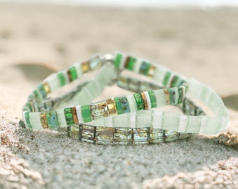 FIFI - Green Stackable Bracelets | Tila Bead Bracelets for Women | Cute Boho Bracelets || Mack & Rex