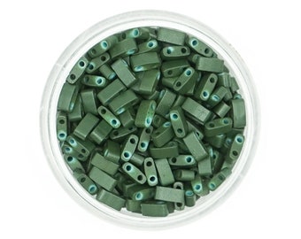 Miyuki HALF Tila Beads HTL7200 - Pine Green Half Tila Beads | 10 Grams of HALF TILA Beads | Flat Square beads with 2 holes
