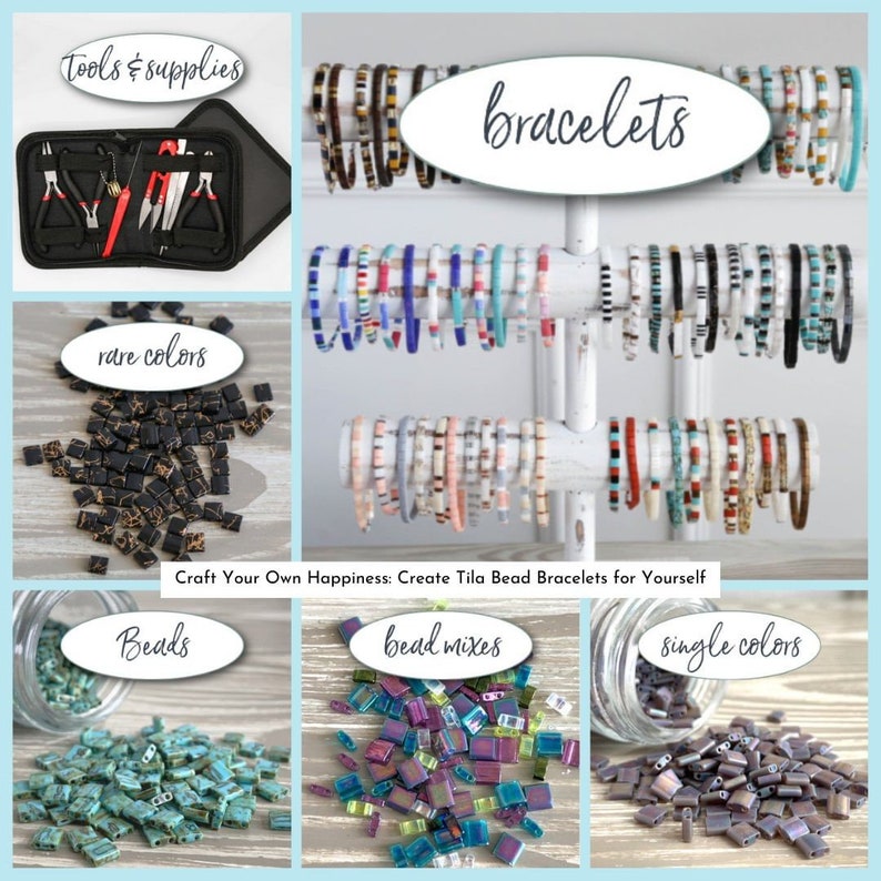 an image showing different images products you can get from us in order to create Tila Bead Bracelets for yourself.