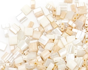 Tila Bead Mix | SATIN SHEETS | Miyuki Tila Bead Mixes | Cream Tila Beads | Light Color Tila Beads | Glass Tile Beads for Making Bracelets