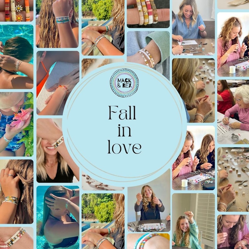 a collage of photos of how the Max and Rex team happily create your bracelets and some happy customers!







VANILLA BLUSH - Tila Bead Bracelet Stack Set of 3 | Modern Stretch Beaded Bracelets | Waterproof Miyuki Bracelets for Women, Gift for Mates