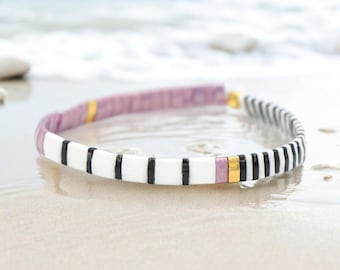 Handmade Miyuki Tila Bead Bracelet: Bohemian Stretchy Tile Bracelet