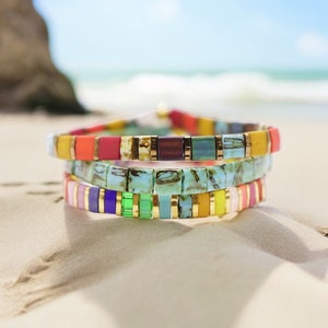 KALEIDOSCOPE™ - Set of 3 Tila Bead Bracelets | Boho Stackable Bracelets for Women | Cute Beaded Bracelet | Stretchy Tila Miyuki Bracelets