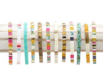 Beachy Tila Bead Bracelet: Boho Stretch Bracelet Stack