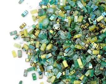 Green Tila Beads | Tila Bead Mix | MEADOW | Green Miyuki Tila Beads | Glass Tile Beads | Two Hole Square Beads | Green Half Tila Beads