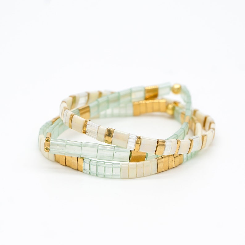 Set Of 3 Mint Green Bracelet Stack Beachy Bracelets, Atlantis Inspired bracelet,Green bead bracelet, bracelets for women image 3