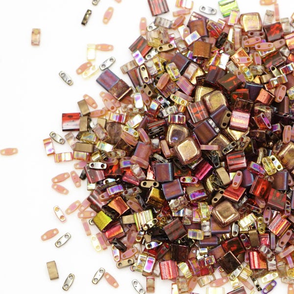 Tila Bead Mix | AUTUMN RUSH | Miyuki Tila Bead Mixes | Glass Tile Beads | Flat Square Beads | Beads for Making Bracelets | Mack & REx