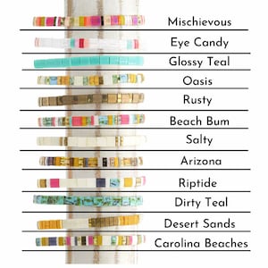 a poster with a bunch of different types of bracelets on a poll








VANILLA BLUSH - Tila Bead Bracelet Stack Set of 3 | Modern Stretch Beaded Bracelets | Waterproof Miyuki Bracelets for Women, Gift for Mates