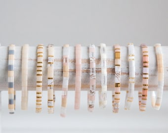 Tile Beaded Bracelets for Women - Stretchy Tila Bead Bracelets | Neutral Minimalist Bracelets | Boho Jewelry Stacks | High Quality Bracelets