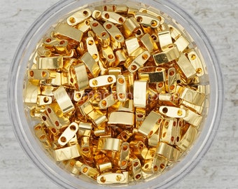 GOLD half tila, HTL0191, Miyuki gold tila, 24k gold tila beads, gold Miyuki tila, gold Miyuki half, gold plated tila, gold-plated half tila