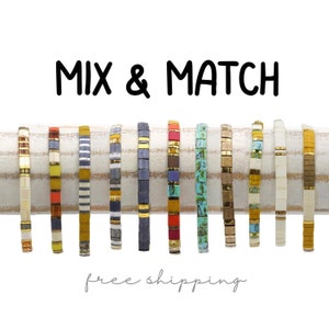 TILA BEAD BRACELETS for Women - Hippie Chic Stretch Bracelets | Retro Color Stacking Bracelets | Boho Chic Flat Bead Bracelet | Mack and Rex