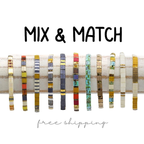 TILA BEAD BRACELETS for Women - Hippie Chic Stretch Bracelets | Retro Color Stacking Bracelets | Boho Chic Flat Bead Bracelet | Mack and Rex