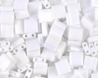 White Tila beads, TL0402, White Miyuki Tila Beads, TL-402, white tilas, white glass tile beads, white opaque tila | TL-0402