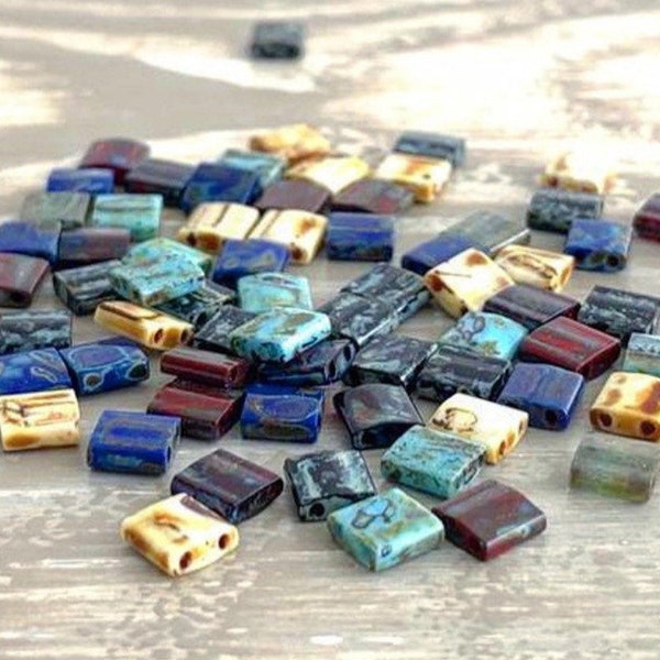Picasso Tila Beads | TILA Bead Mix | FULL PICASSO | Miyuki Tila Beads | Picass0 5x5 tila beads | Miyuki Picasso Tila Beads | two hole beads