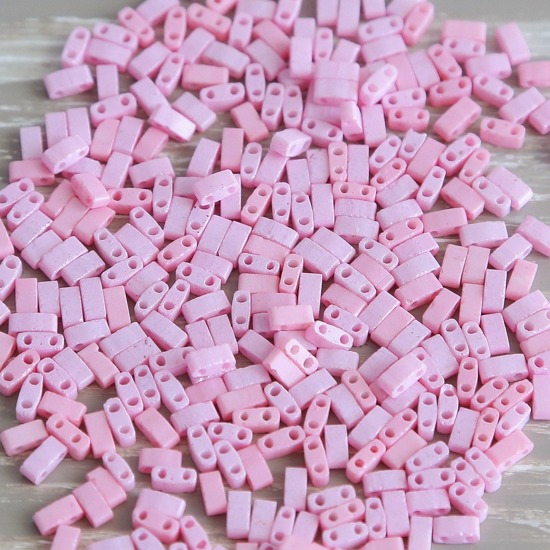 Bubble Gum Pink Miyuki Half Tila Beads: Flat Square 2-hole Glass