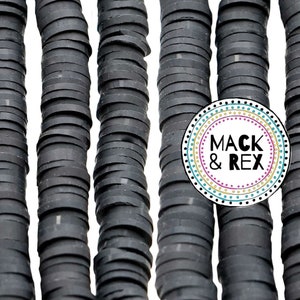 Black | African Vinyl Beads 6mm BEAUTIFUL Soft AFRICAN Colored VINYL Heishi beads Clay Disc - 16 inch strand